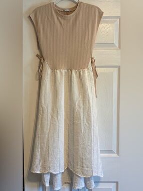 Zara Cream and White Midi Dress